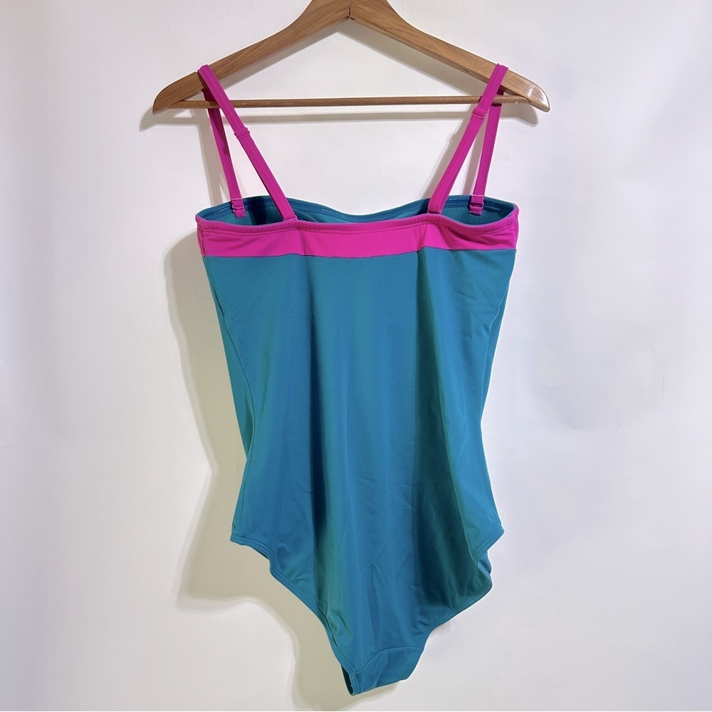 BODEN teal blue pink Salerno Bandeau one piece Swimsuit size 12 - Picture 6 of 8